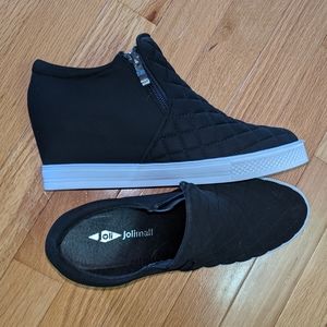 Black zip up wedge shoes